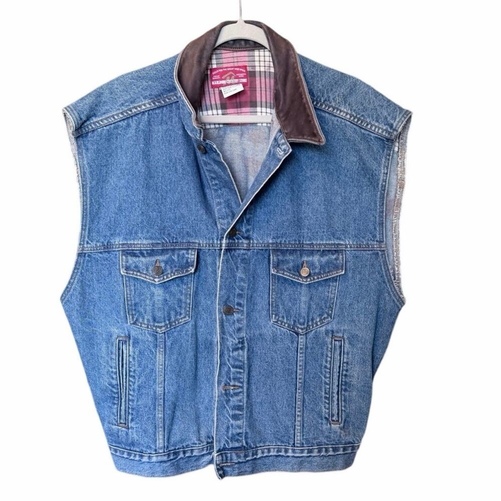 Vintage Marlboro country store USA made denim button front vest XL 100% cotton